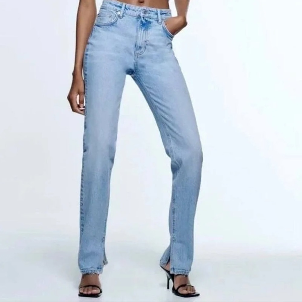Zara split hem high rise straight leg jeans